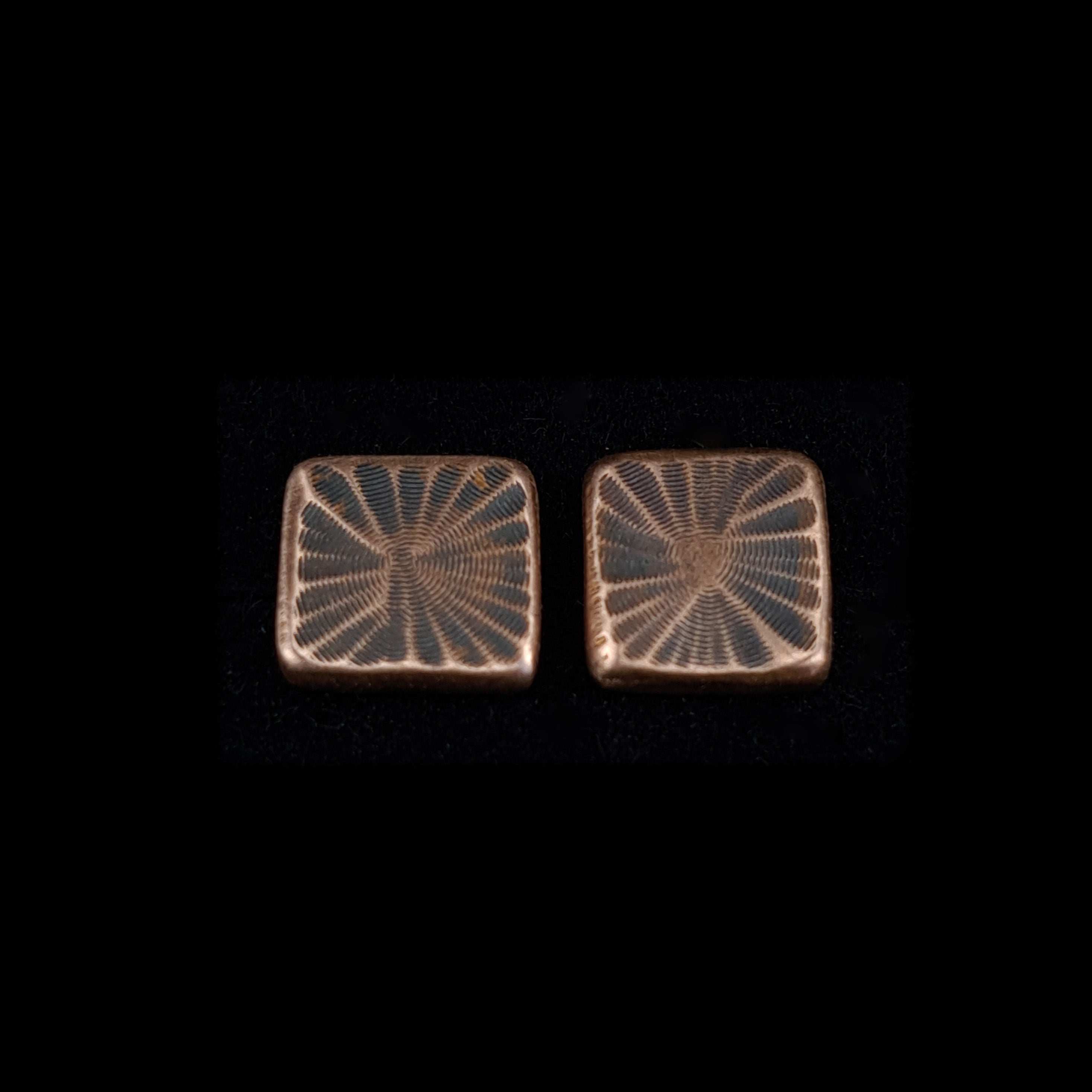 Fossil Copper Square Stud Earrings — 925 Sterling Silver Posts