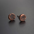 Raw-Textured Copper Circle Stud Earrings — 925 Sterling Silver Posts