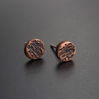 Raw-Textured Copper Circle Stud Earrings — 925 Sterling Silver Posts
