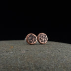 Hammered Copper Circle Stud Earrings — 925 Sterling Silver Posts