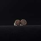 Citrus Cut Copper Circle Stud Earrings — 925 Sterling Silver Posts