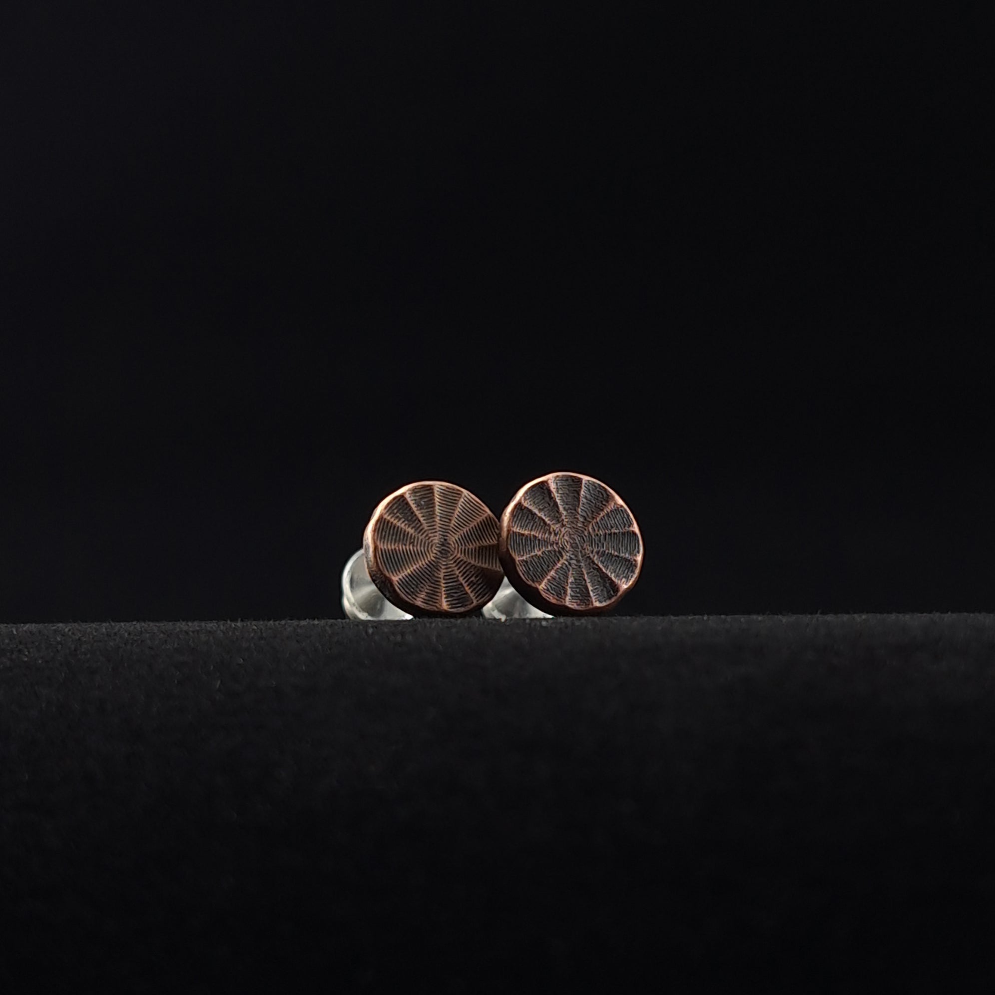 Citrus Cut Copper Circle Stud Earrings — 925 Sterling Silver Posts