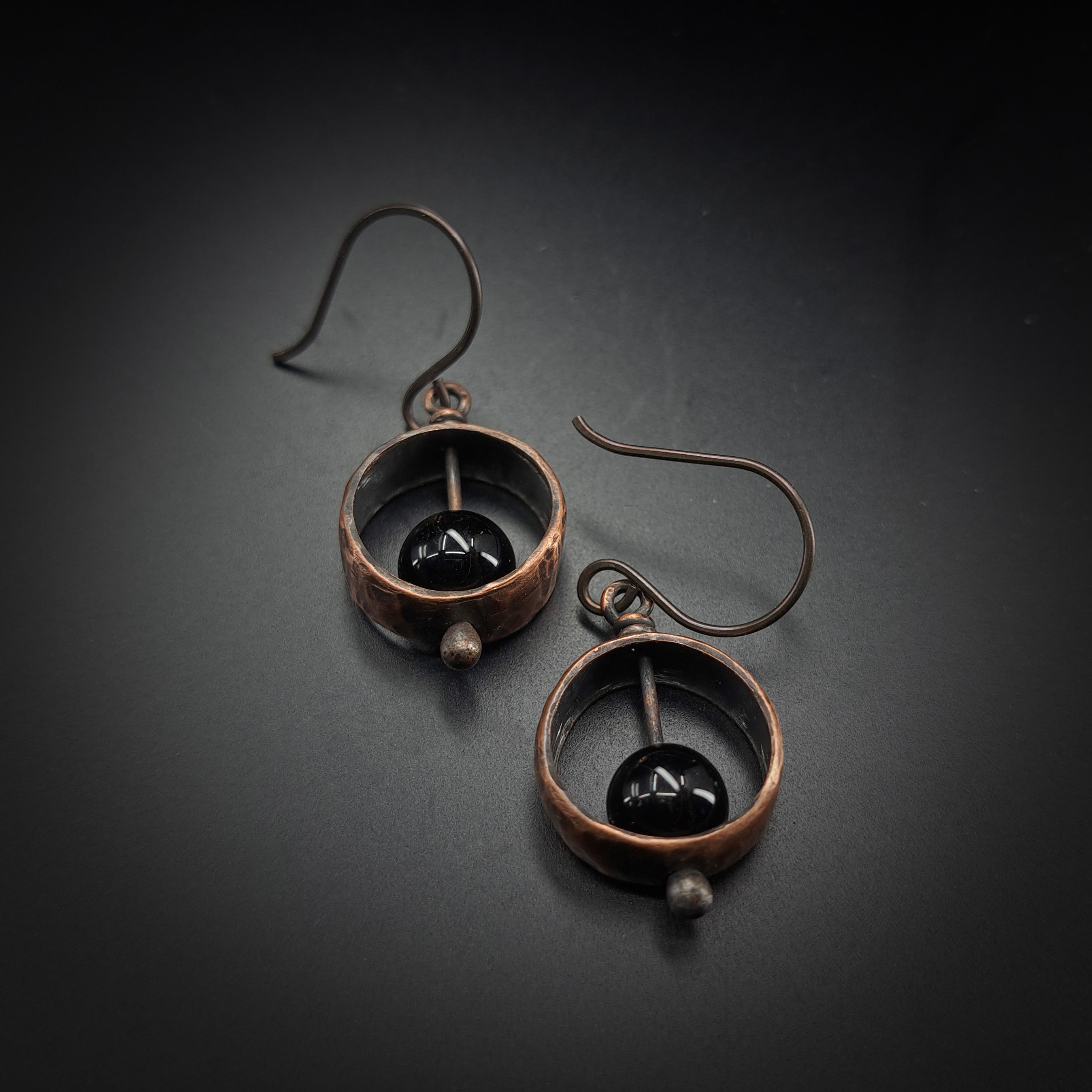 Meridian: Hammered Copper & Black Onyx Dangles