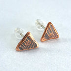 Woven Copper Triangle Stud Earrings — 925 Sterling Silver Posts