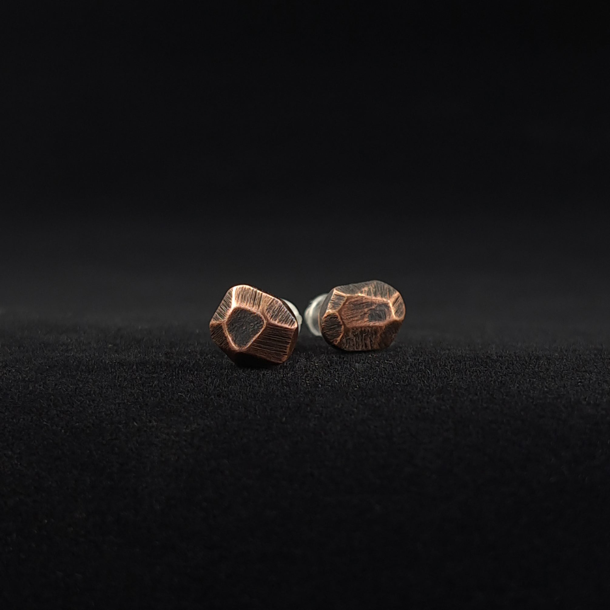 Faceted Copper Stud Earrings — 925 Sterling Silver Posts