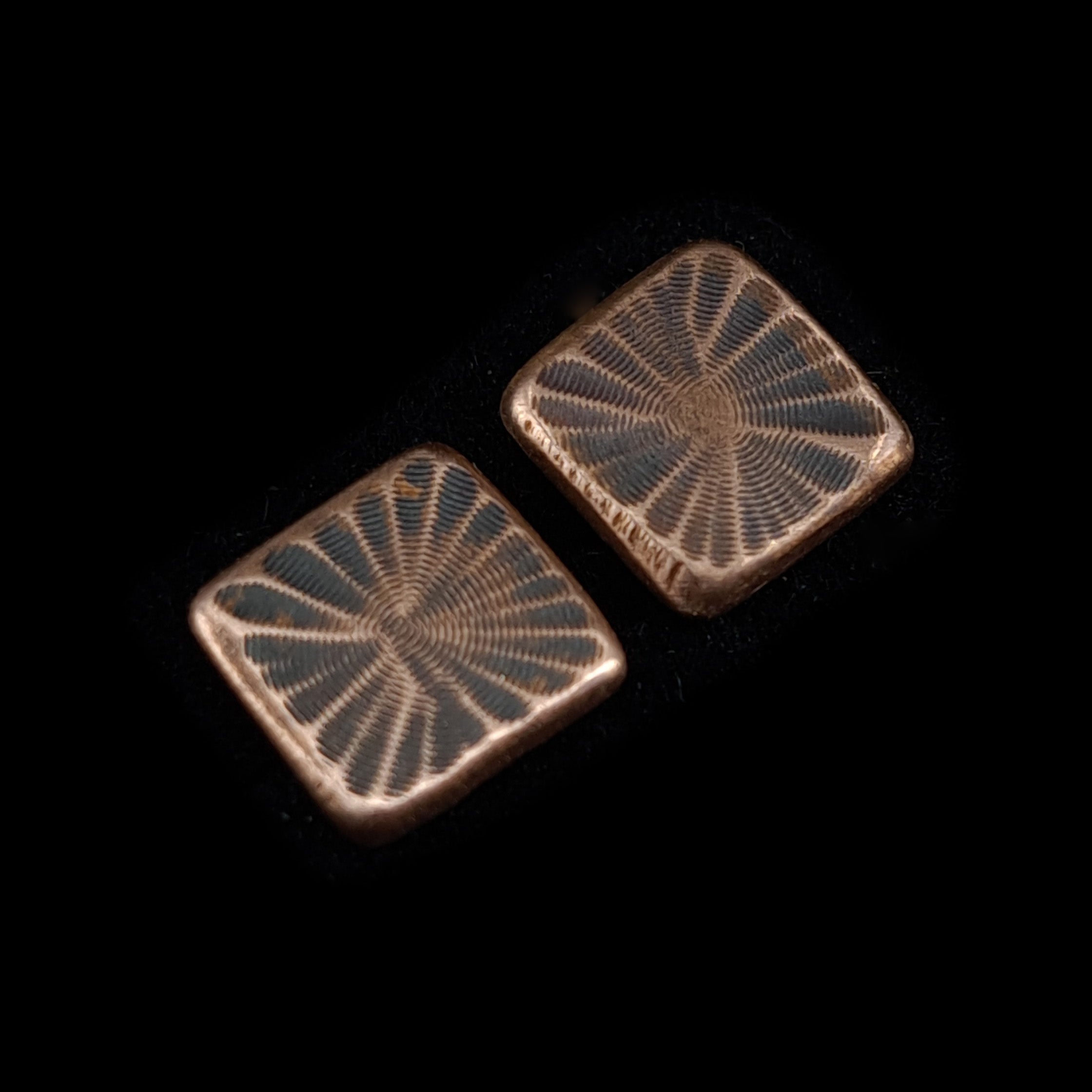 Fossil Copper Square Stud Earrings — 925 Sterling Silver Posts