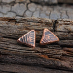 Woven Copper Triangle Stud Earrings — 925 Sterling Silver Posts