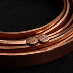 Cross-Hatched Copper Circle Stud Earrings — 925 Sterling Silver Posts