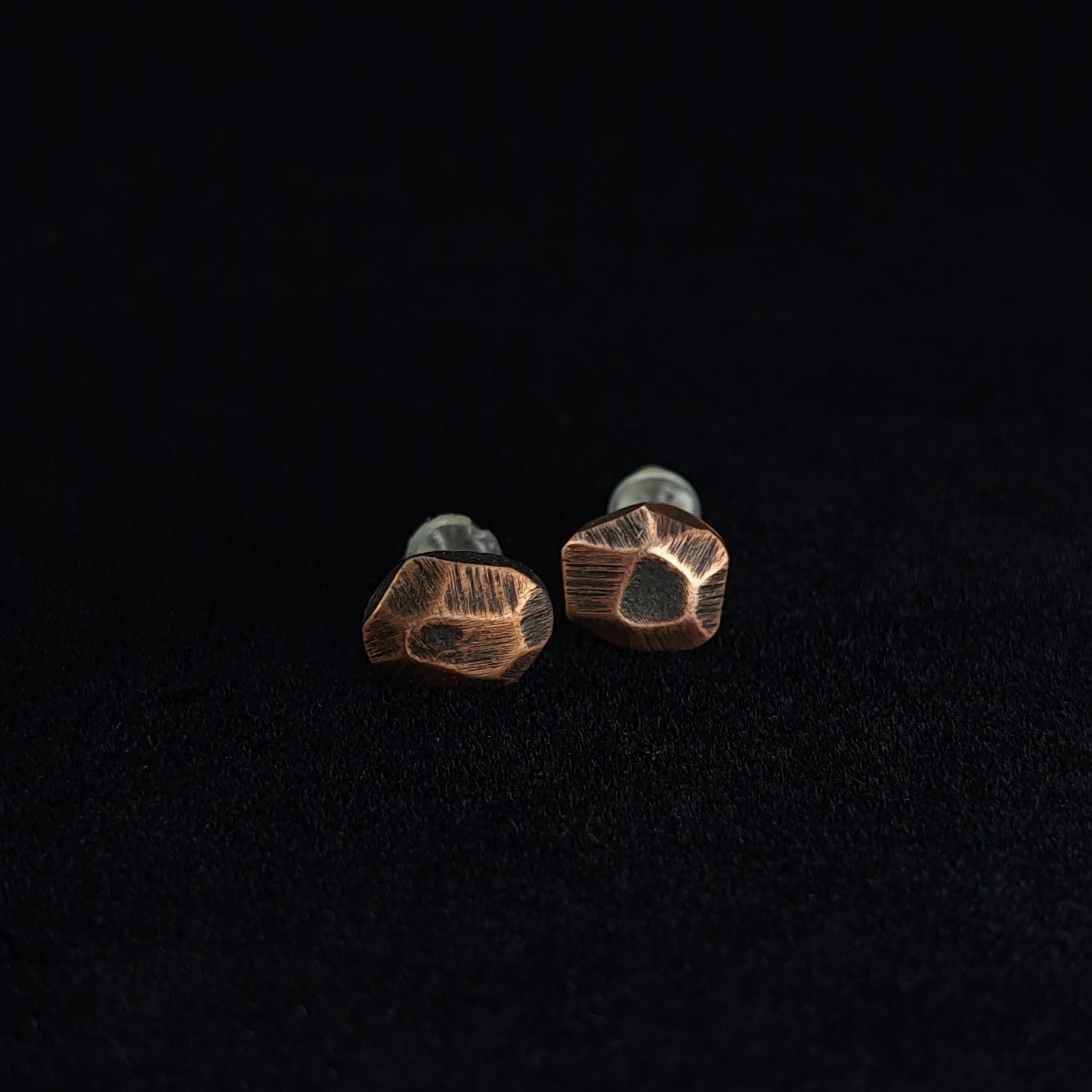 Faceted Copper Stud Earrings — 925 Sterling Silver Posts