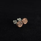 Raw-Textured Copper Circle Stud Earrings — 925 Sterling Silver Posts