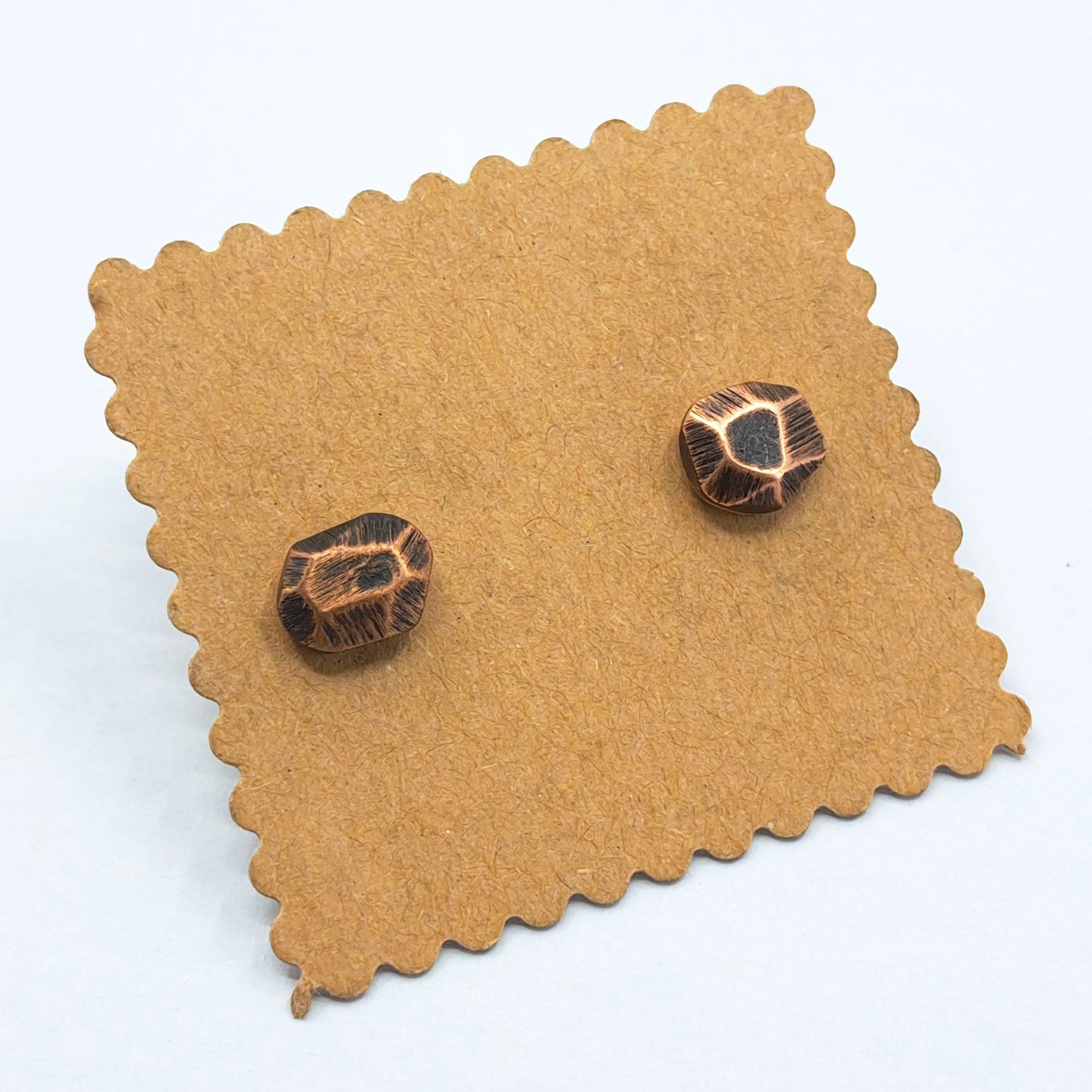 Faceted Copper Stud Earrings — 925 Sterling Silver Posts