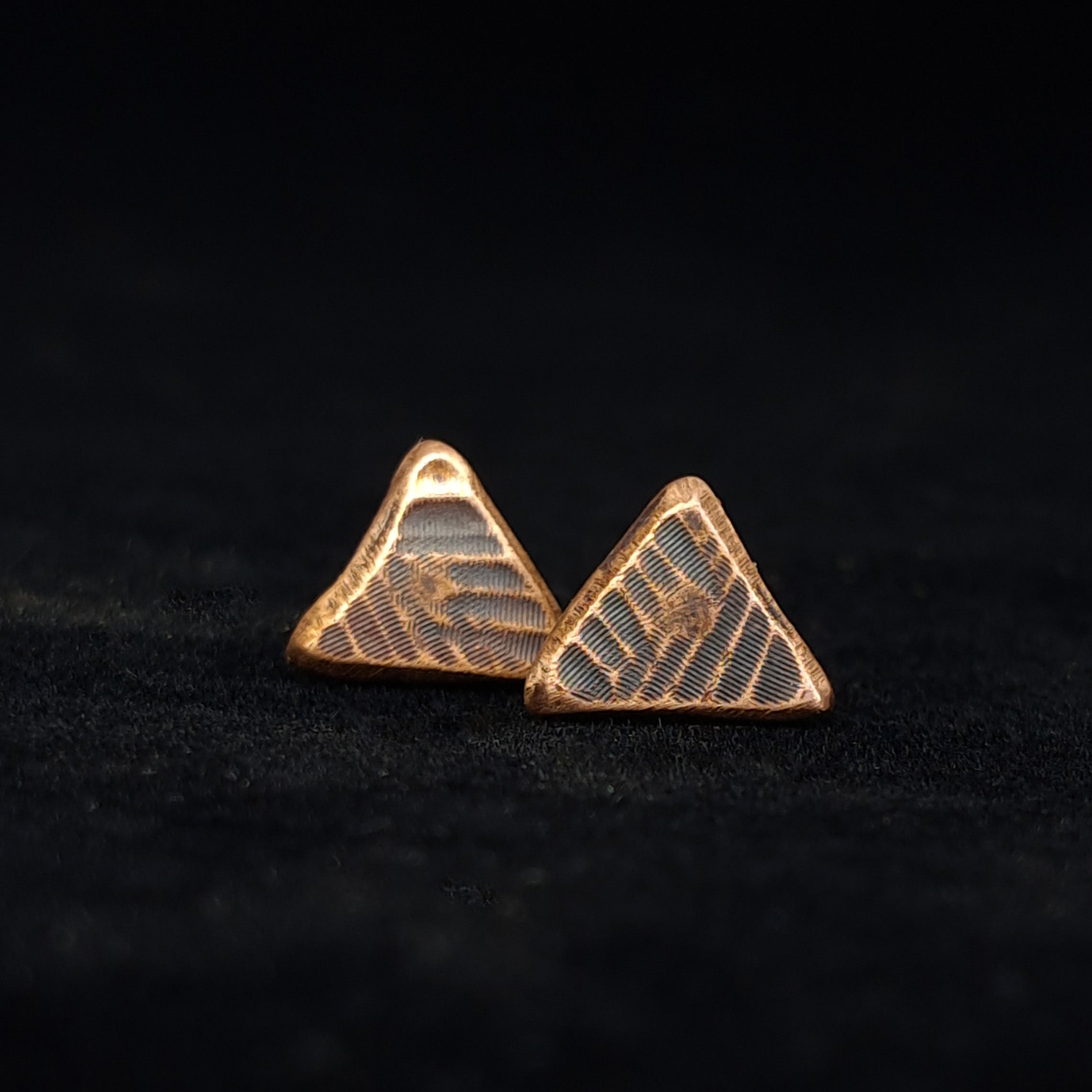 Woven Copper Triangle Stud Earrings — 925 Sterling Silver Posts