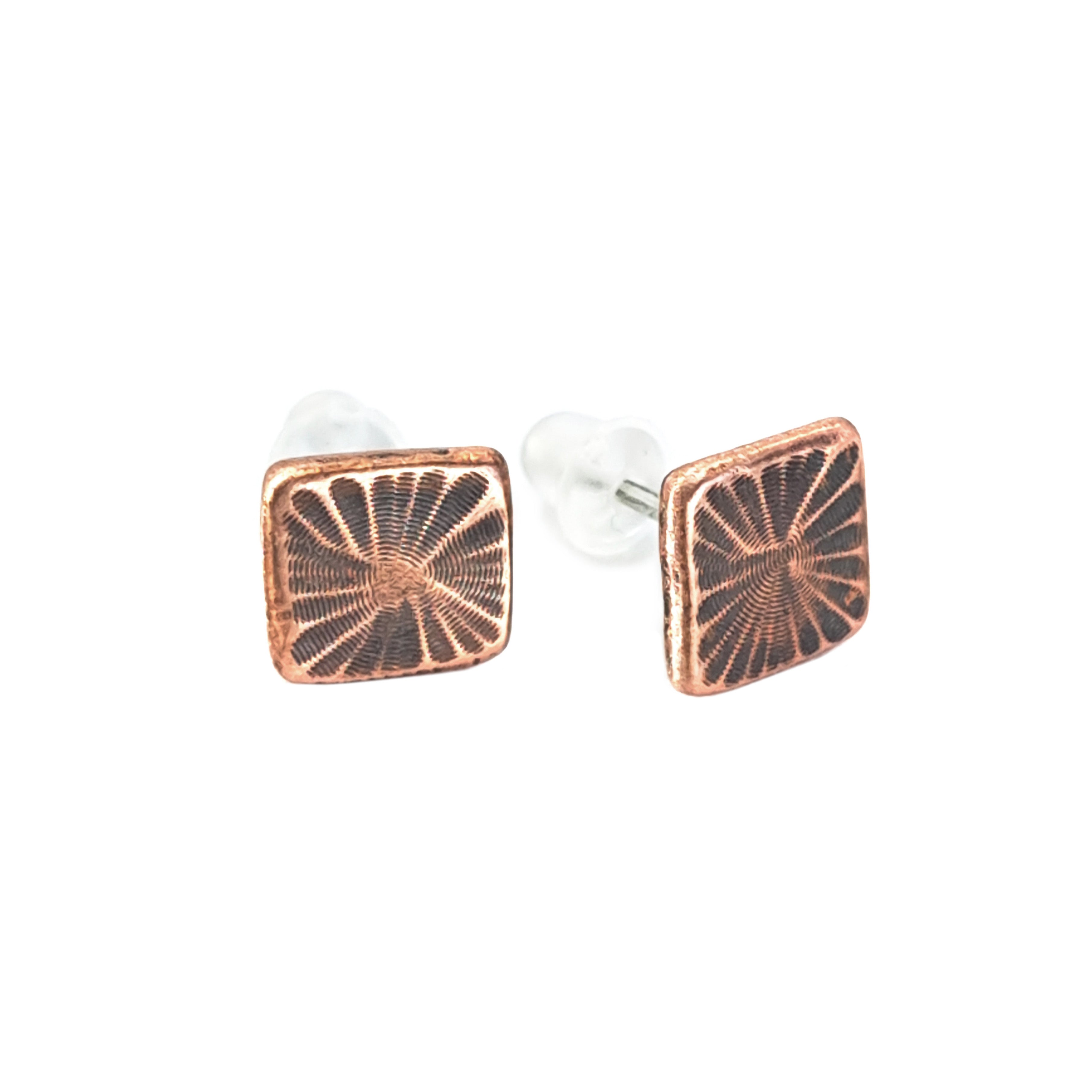 Fossil Copper Square Stud Earrings — 925 Sterling Silver Posts