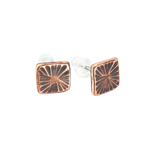 Fossil Copper Square Stud Earrings — 925 Sterling Silver Posts