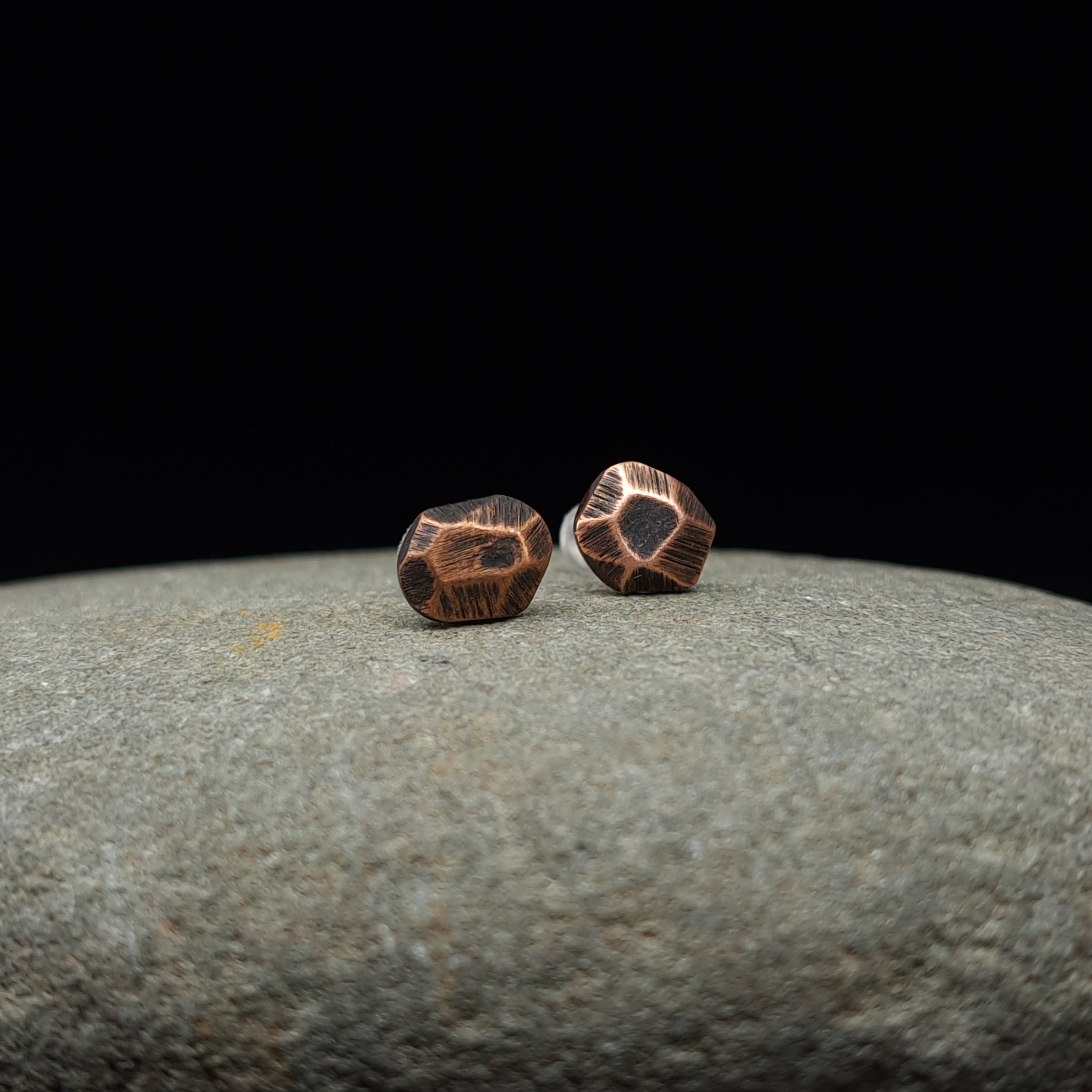 Faceted Copper Stud Earrings — 925 Sterling Silver Posts