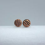 Lined Copper Circle Stud Earrings — 925 Sterling Silver Posts