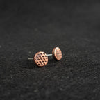 Cross-Hatched Copper Circle Stud Earrings — 925 Sterling Silver Posts