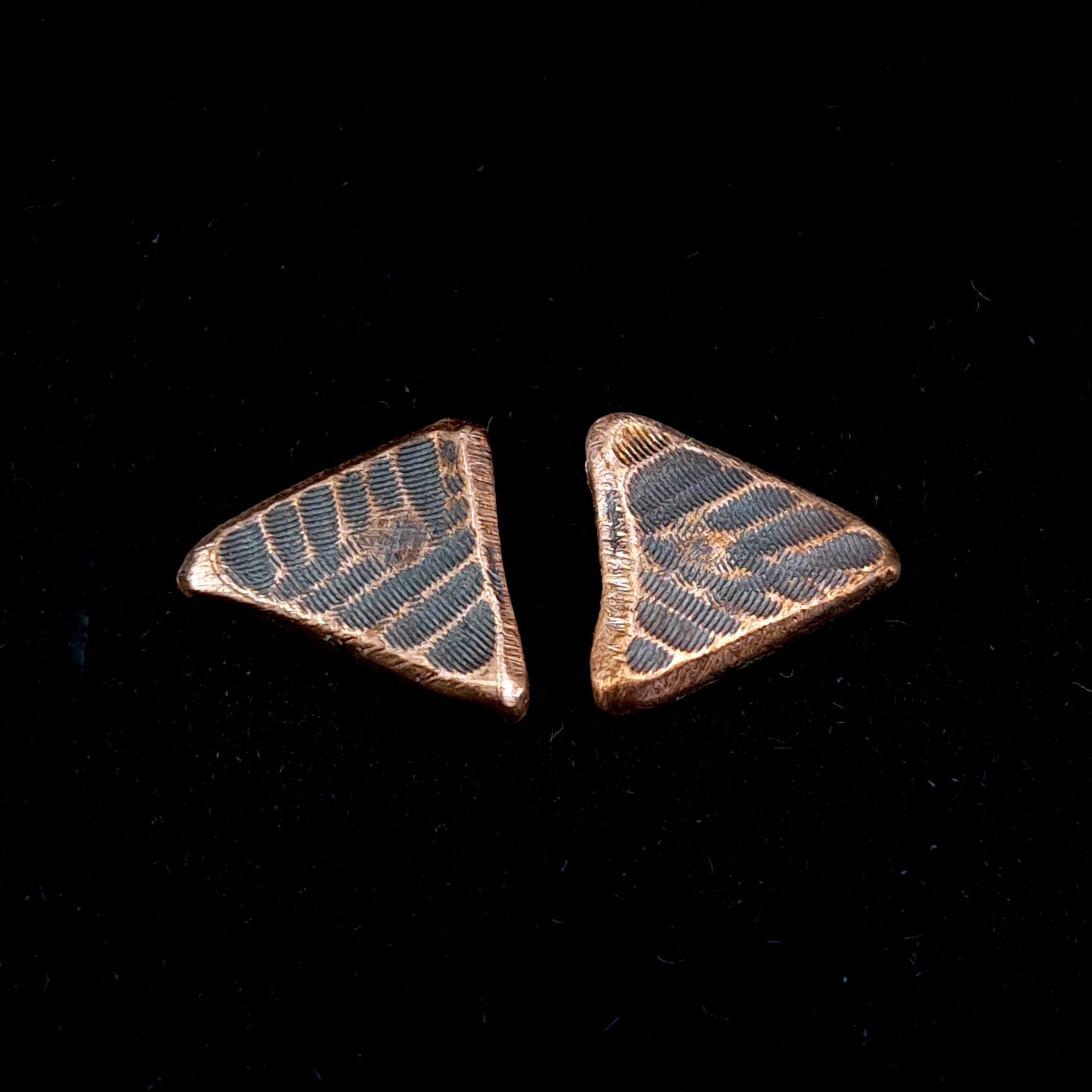 Woven Copper Triangle Stud Earrings — 925 Sterling Silver Posts