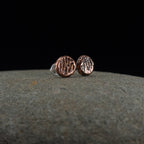 Raw-Textured Copper Circle Stud Earrings — 925 Sterling Silver Posts