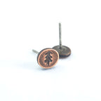Fir-Stamped Copper Circle Stud Earrings — 925 Sterling Silver Posts