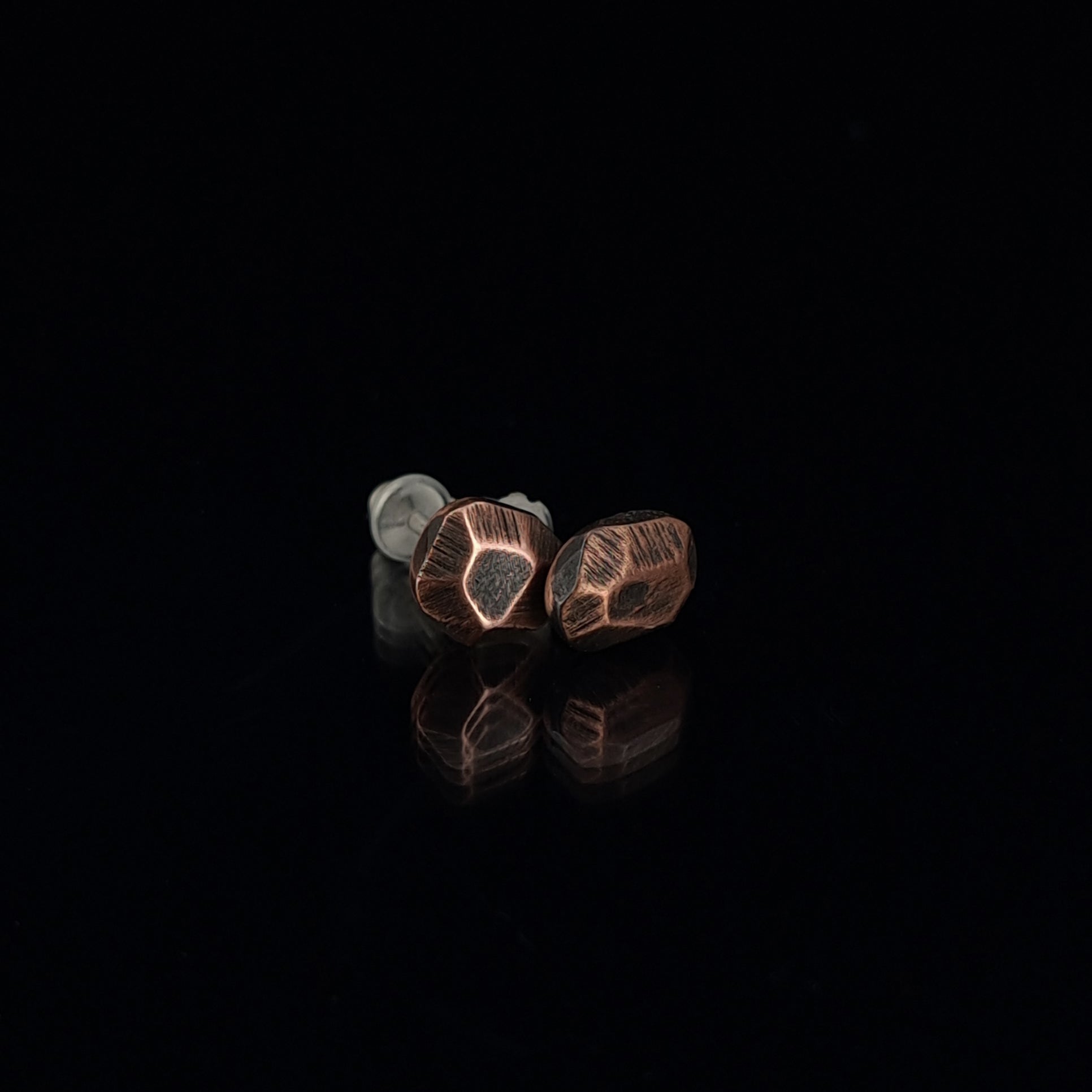Faceted Copper Stud Earrings — 925 Sterling Silver Posts