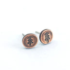 Fir-Stamped Copper Circle Stud Earrings — 925 Sterling Silver Posts