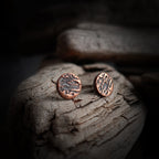 Raw-Textured Copper Circle Stud Earrings — 925 Sterling Silver Posts