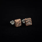Hammered Copper Square Stud Earrings — 925 Sterling Silver Posts