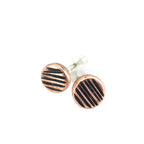 Lined Copper Circle Stud Earrings — 925 Sterling Silver Posts