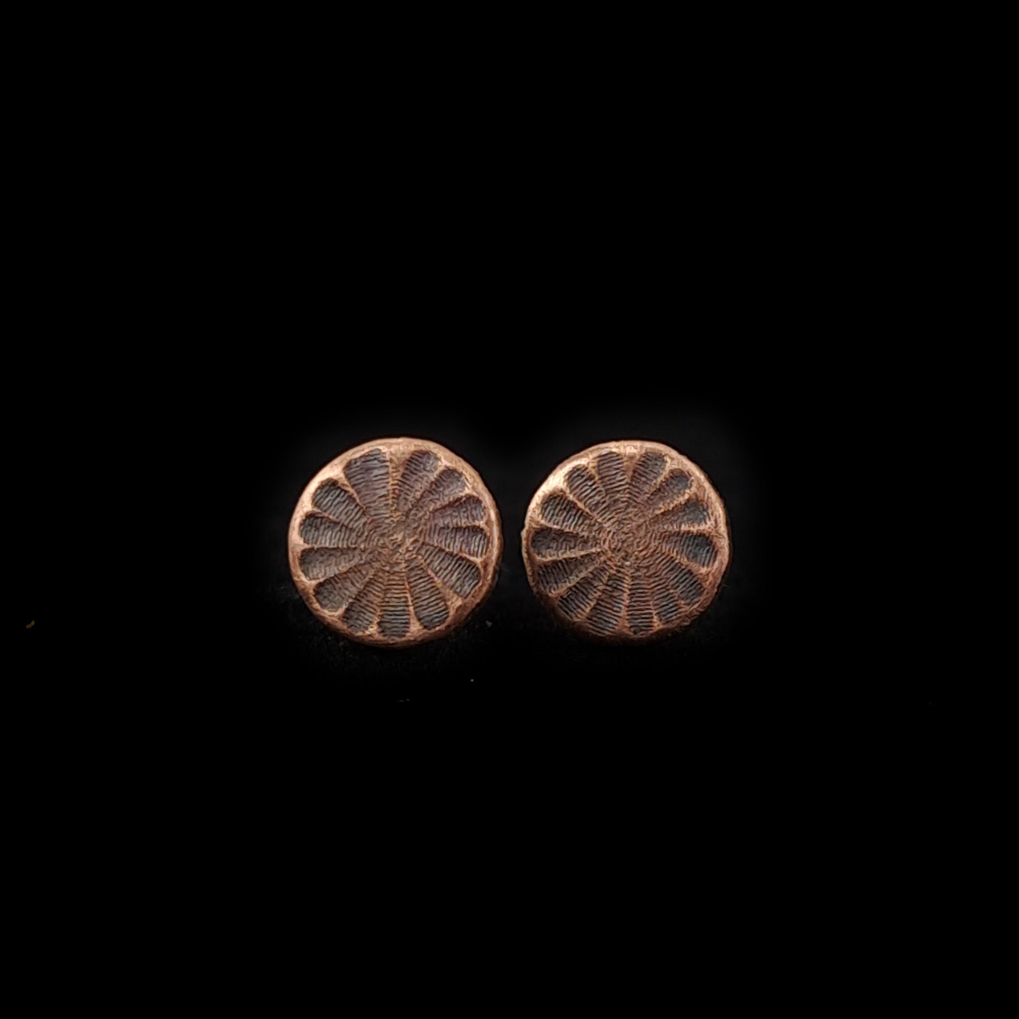 Citrus Cut Copper Circle Stud Earrings — 925 Sterling Silver Posts