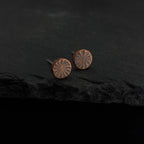 Citrus Cut Copper Circle Stud Earrings — 925 Sterling Silver Posts