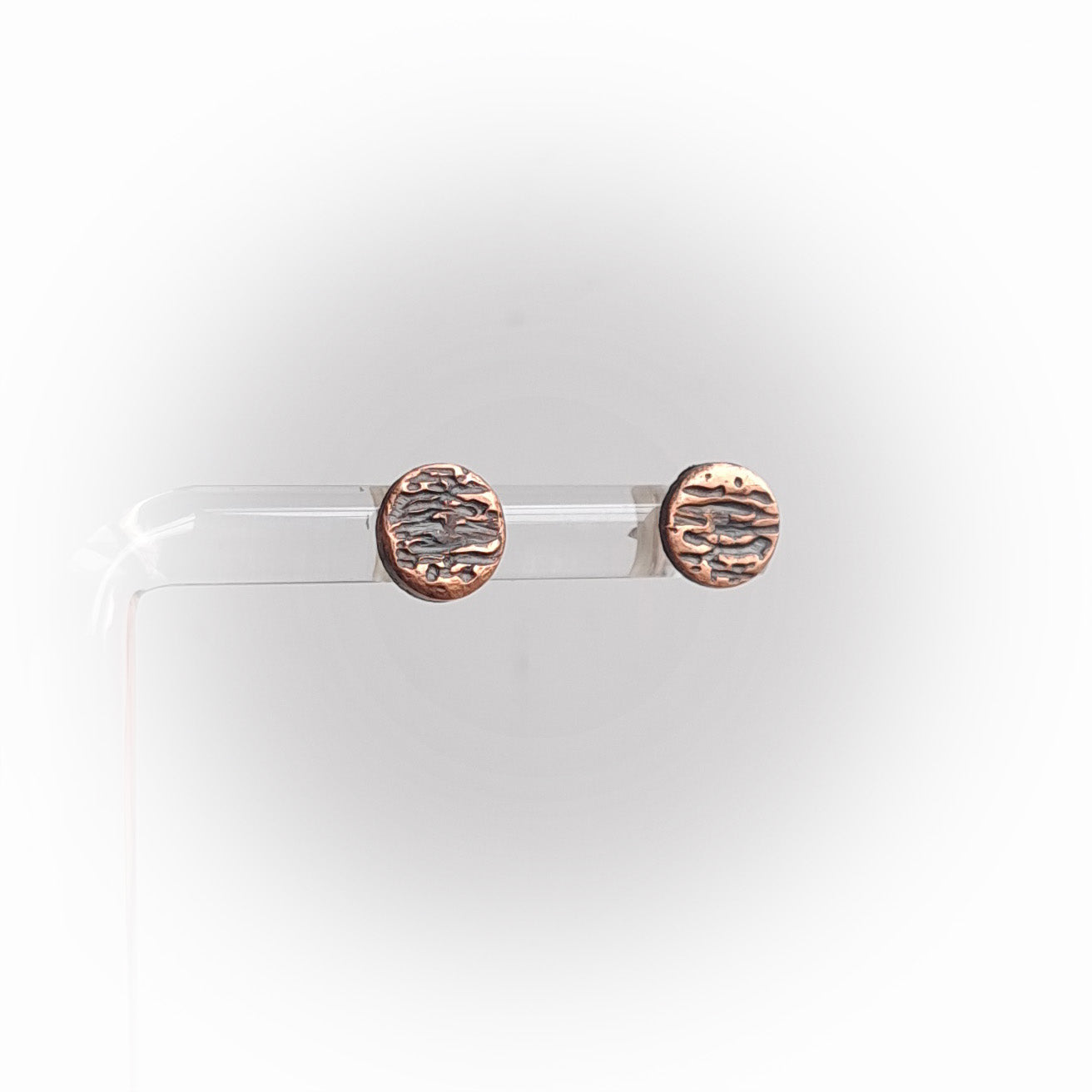 Raw-Textured Copper Circle Stud Earrings — 925 Sterling Silver Posts