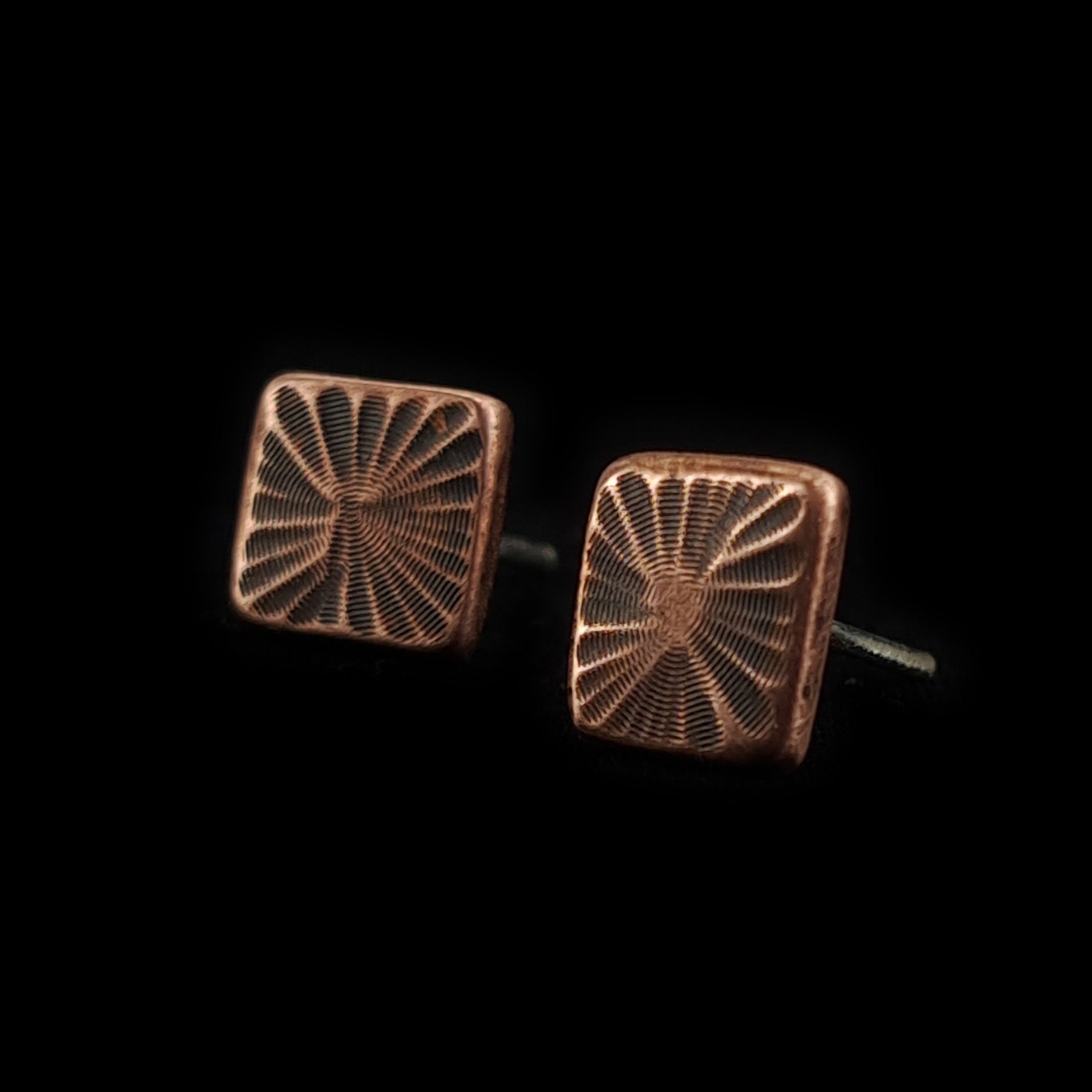 Fossil Copper Square Stud Earrings — 925 Sterling Silver Posts