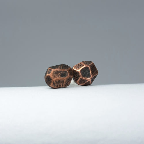 Faceted Copper Stud Earrings — 925 Sterling Silver Posts