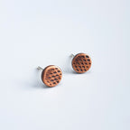 Cross-Hatched Copper Circle Stud Earrings — 925 Sterling Silver Posts