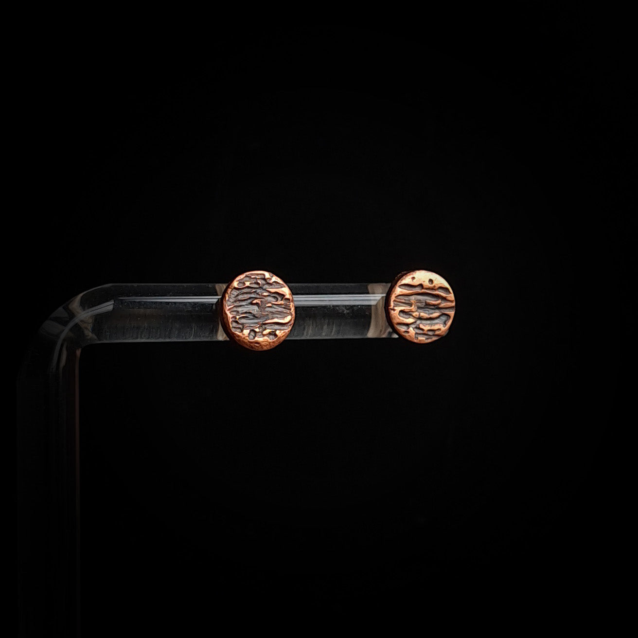 Raw-Textured Copper Circle Stud Earrings — 925 Sterling Silver Posts