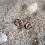 Lined Copper Circle Stud Earrings — 925 Sterling Silver Posts