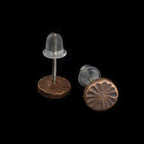 Citrus Cut Copper Circle Stud Earrings — 925 Sterling Silver Posts