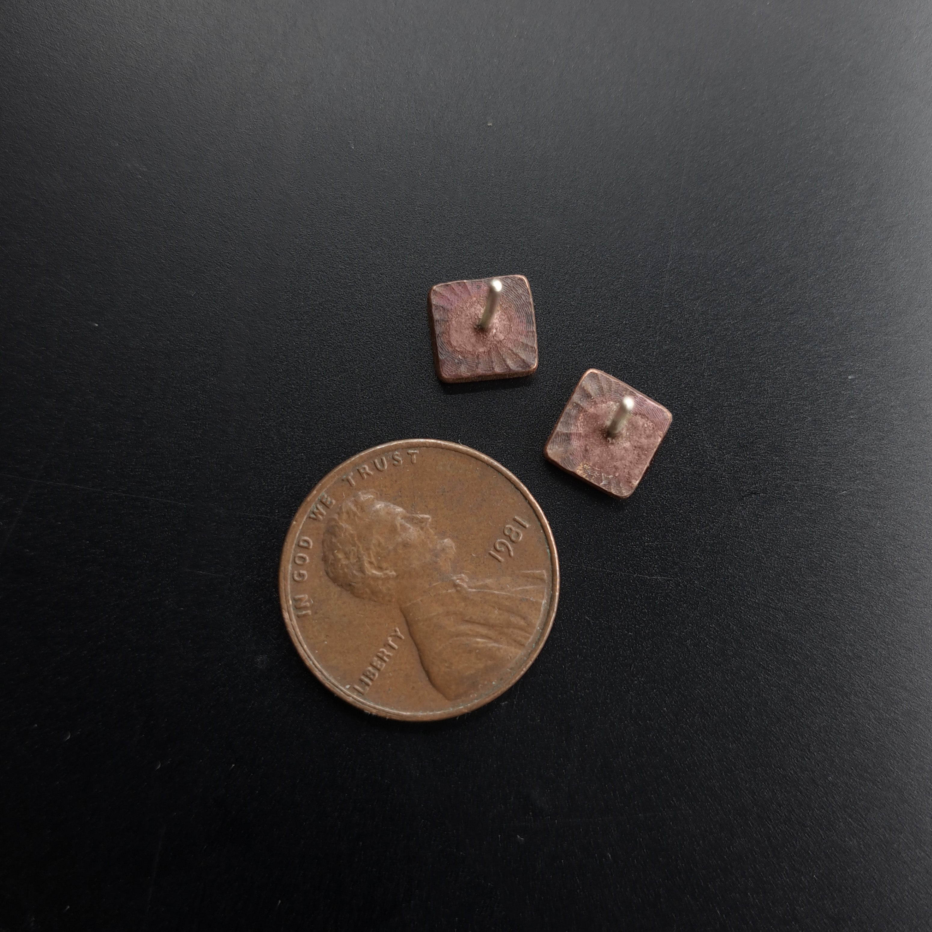 Fossil Copper Square Stud Earrings — 925 Sterling Silver Posts