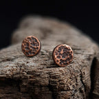 Hammered Copper Circle Stud Earrings — 925 Sterling Silver Posts