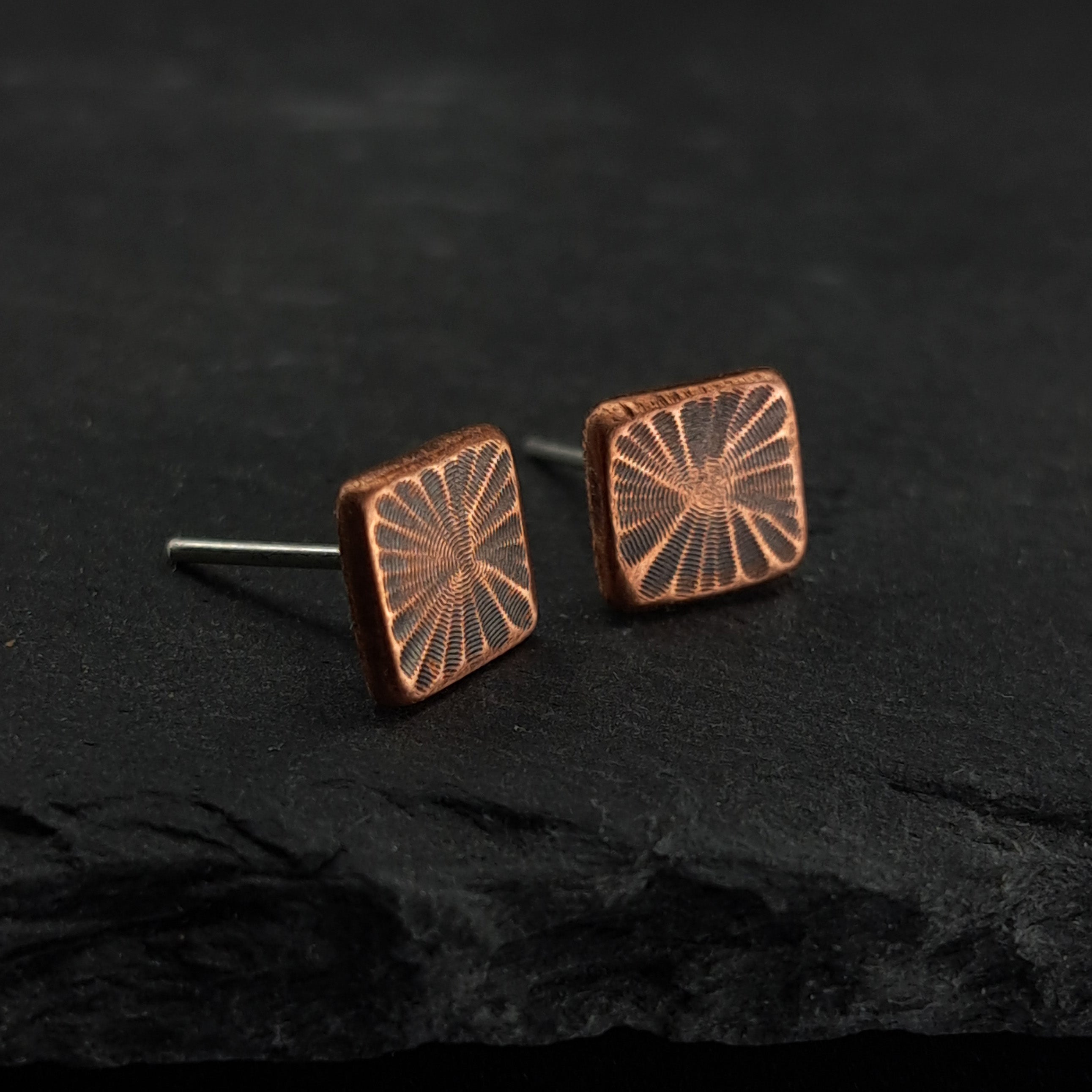 Fossil Copper Square Stud Earrings — 925 Sterling Silver Posts