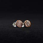 Lined Copper Circle Stud Earrings — 925 Sterling Silver Posts