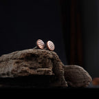 Cross-Hatched Copper Circle Stud Earrings — 925 Sterling Silver Posts