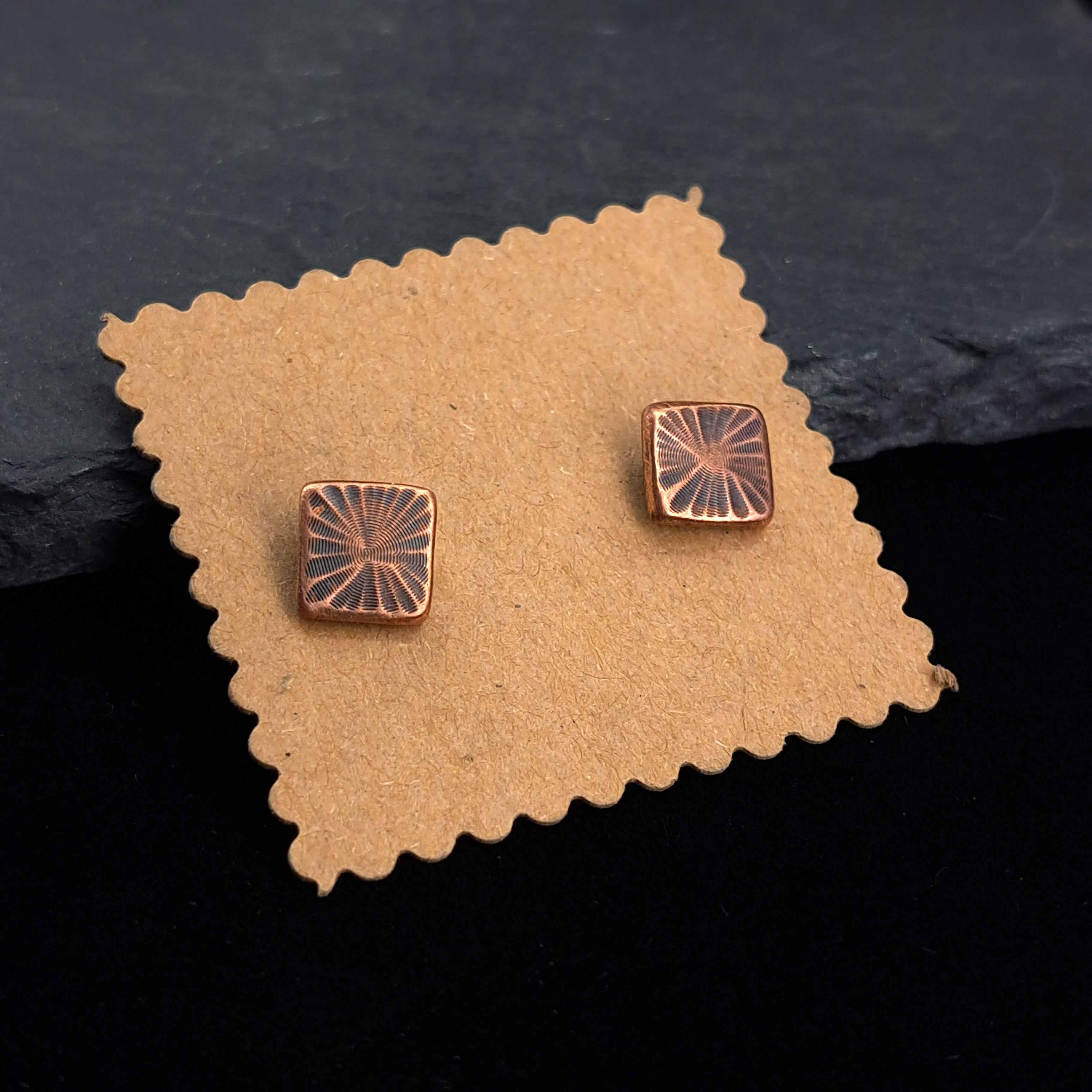 Fossil Copper Square Stud Earrings — 925 Sterling Silver Posts