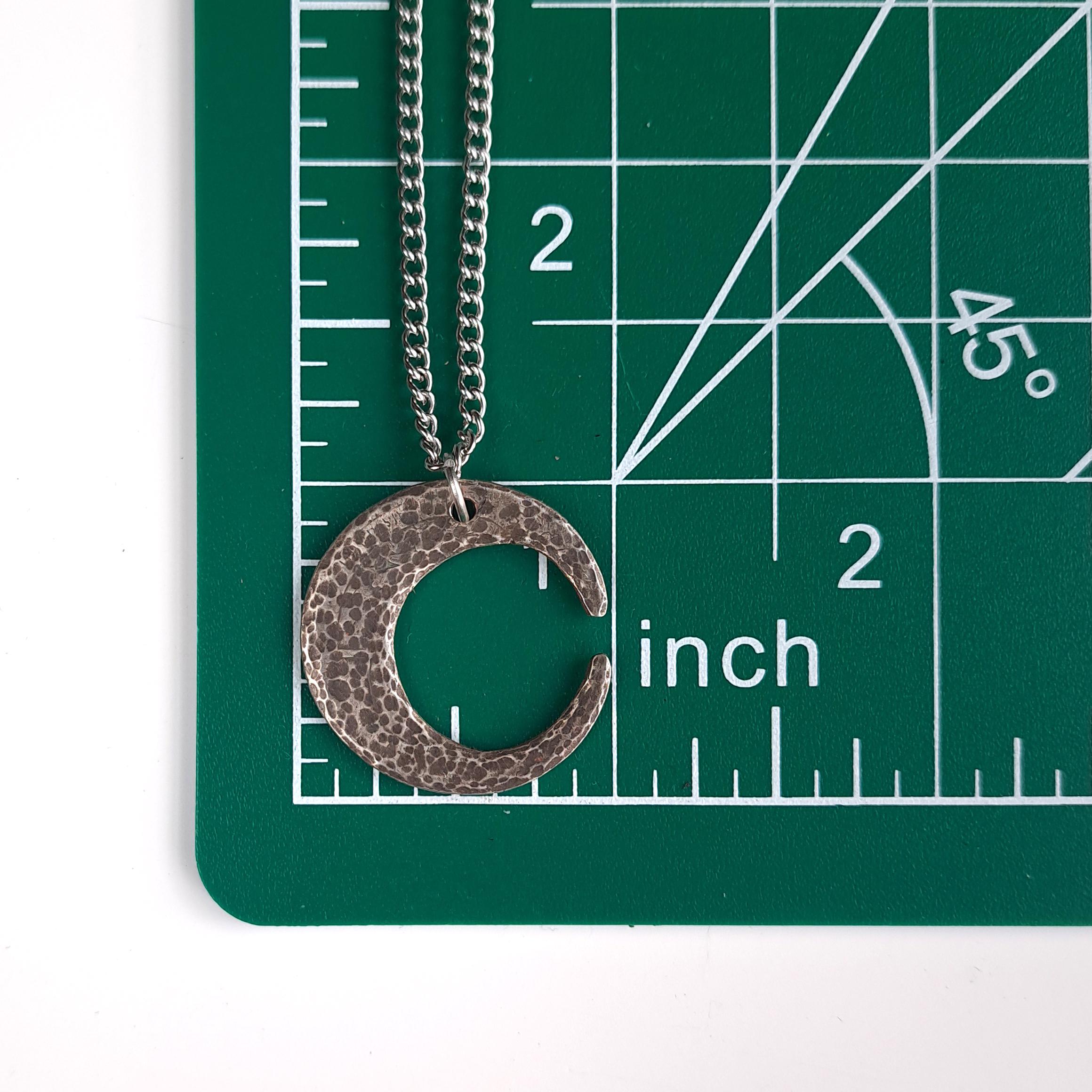 Handmade Hammered Crescent Moon Necklace: Gothic Celestial Pendant