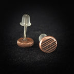Lined Copper Circle Stud Earrings — 925 Sterling Silver Posts