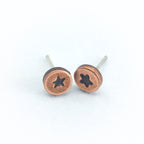 Star-Stamped Copper Circle Stud Earrings — 925 Sterling Silver Posts