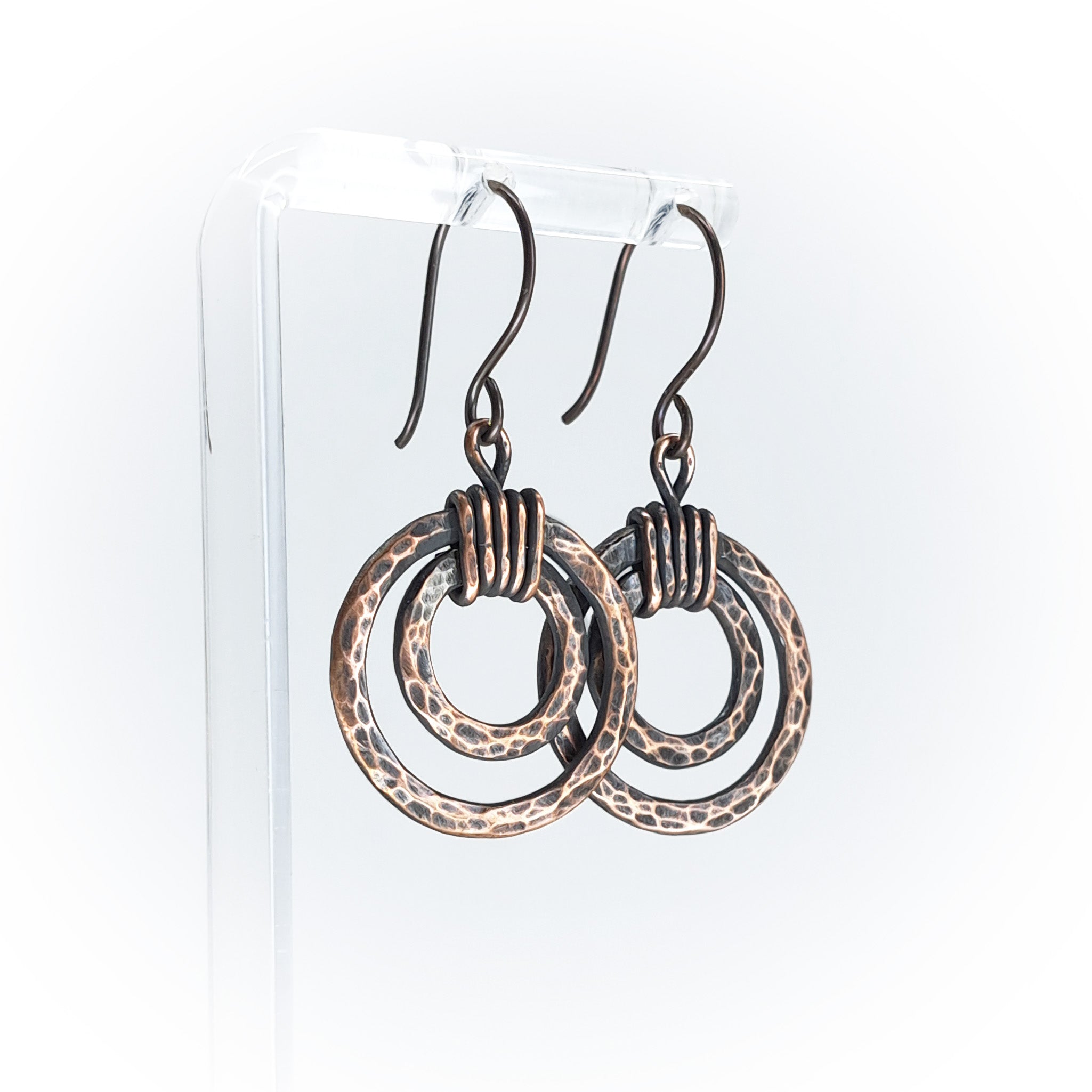 Eclipse Rings: Textured Concentric Copper Circle Dangles
