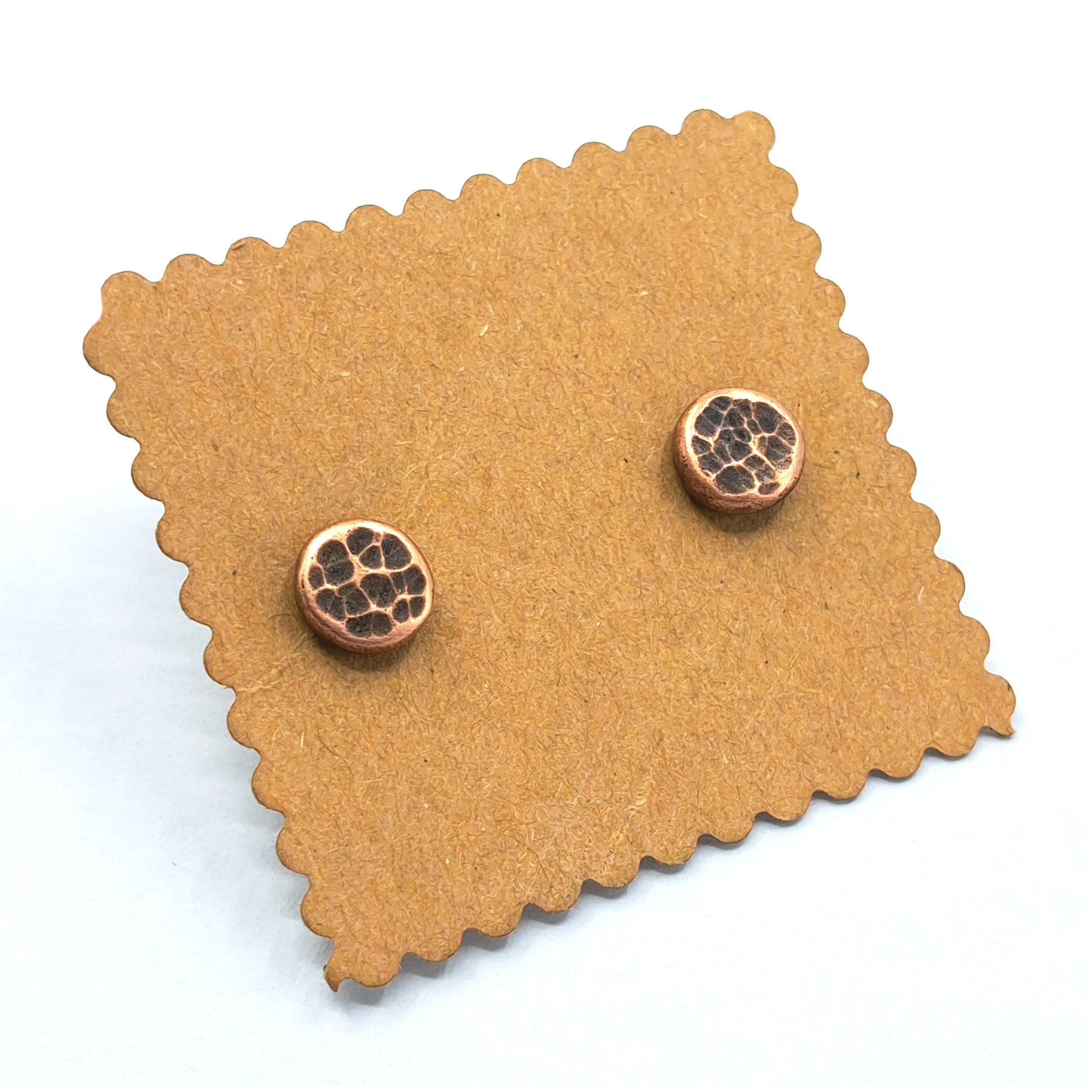 Hammered Copper Circle Stud Earrings — 925 Sterling Silver Posts