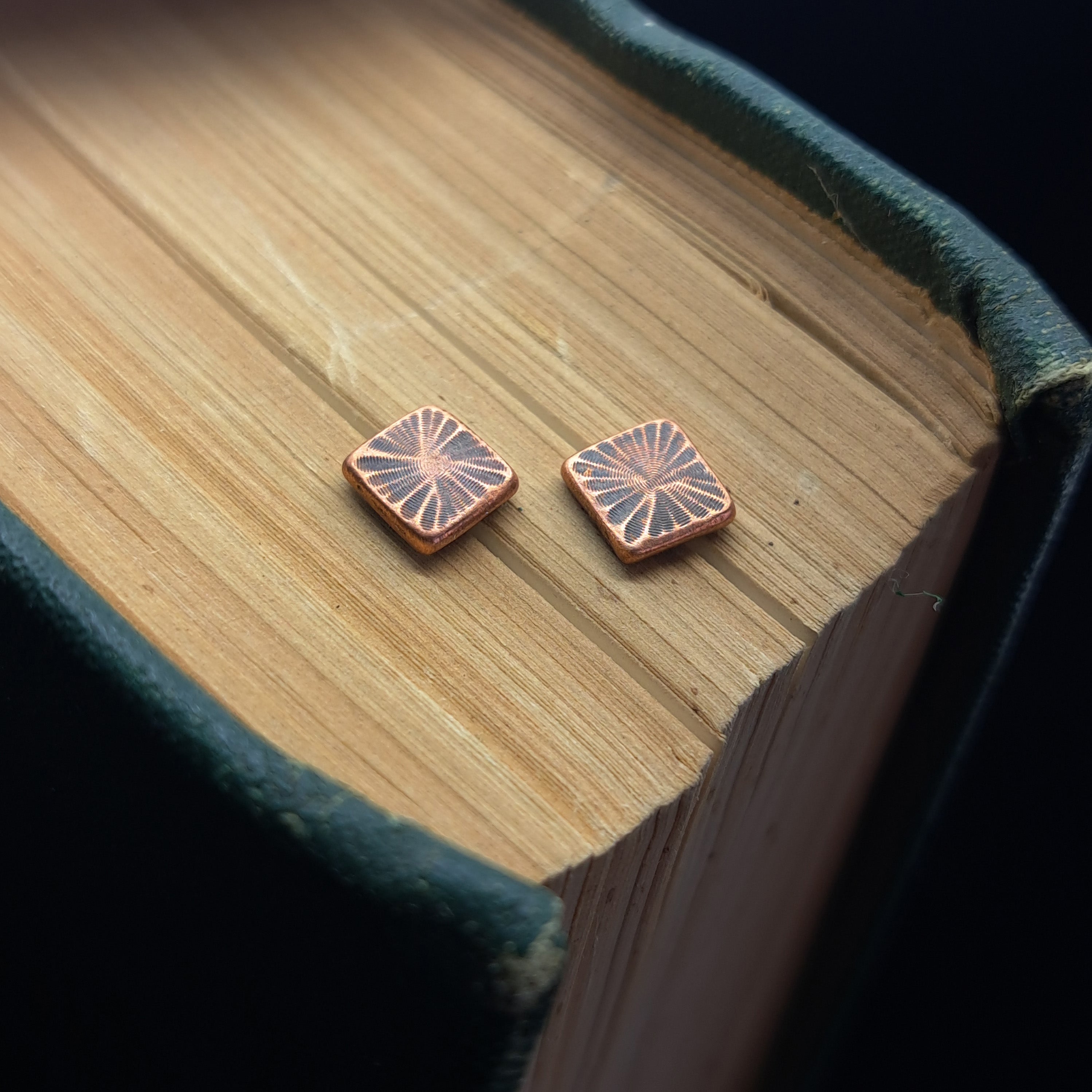 Fossil Copper Square Stud Earrings — 925 Sterling Silver Posts